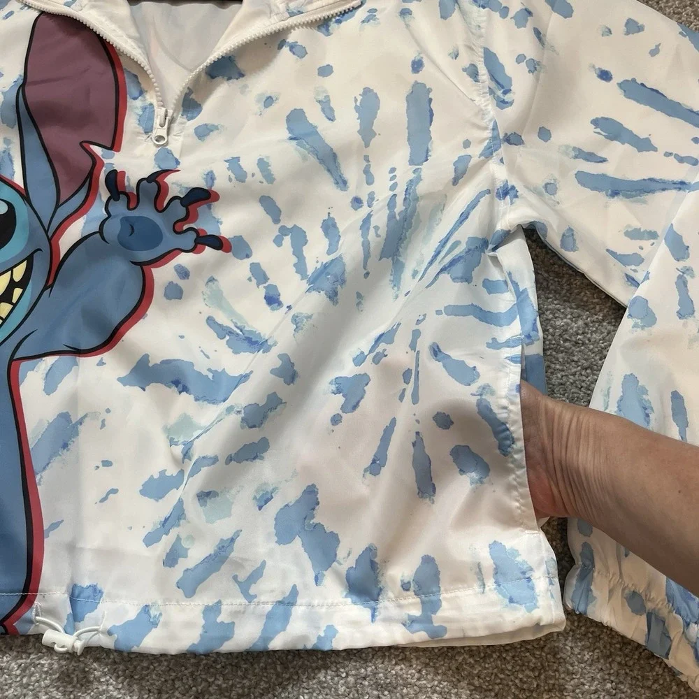 Disney Stitch Women's XL Windbreaker Jacket Lilo & Stitch Cropped Oversized